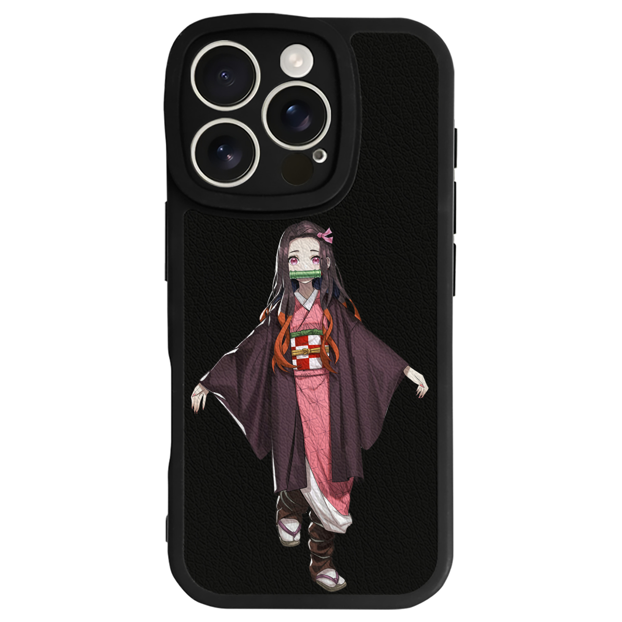 （画像用） 鬼滅の刃（きめつのやいば）竈門 禰󠄀豆子／かまど ねずこ Kamado Nezuko 【iPhone 16シリーズ対応】シリコンスマホケース（レザー調） 材質：シリコン